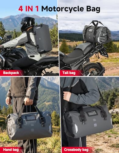 KEMIMOTO Waterproof Motorcycle Dry Bag – Duffle Tail Bag Soft Luggage, 25L/40L/65L Large Capacity with 4 Quick-Release Straps, Dustproof for Touring, Adventure, Motorcycling & Camping Grey - size: 40L
