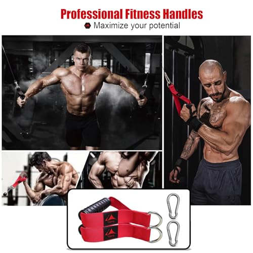 Heavy Duty Gym Exercise Handles Attachment for Cable Machine,Resistance Band,Pulley System Home Fitness Workout Equipment, with Elastic Rubber Grip and 2 Large Carabiners - color: Glory Red