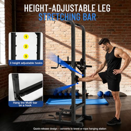 BARWING Pull Up Bar Station, Power Tower, Dip Station with 3D Backrest, Multi-Function Strength Training Stand Rack, Adjustable Height Dip Bar for Home Gym Workout Stand Fitness Exercise Equipment - color: P007C-B
