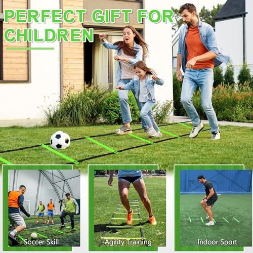 Fixed Rung Agility Ladder - 20ft 12 Rungs No Tangle Speed and Agility Training Equipment for Soccer Footwork Training with Carrying Bag/Ground Stakes for Adults Youth Kids - color: Green