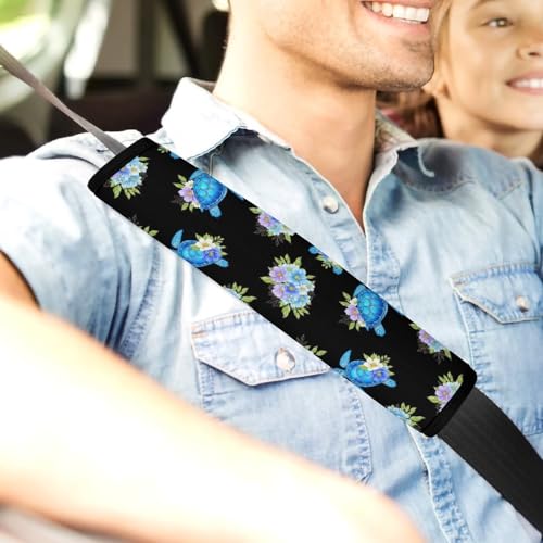 2 Pack Universal Fit Seat Belt Shoulder Pad for Kids, Car Seats Pushchair Strollers High Chair Pushchair, Sea Turtle Neon Black Shoulder Protector, Anti-Slip Pad - color: Pattern 397