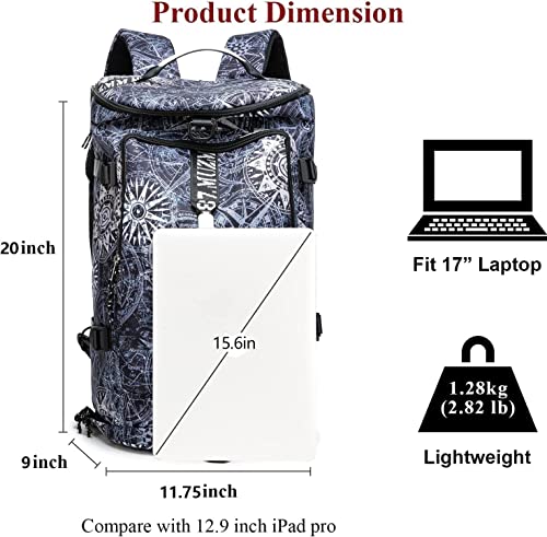 Gym Duffle Bag Waterproof black Laptop Backpack Suitable for Hiking, Fishing, Travel 40L Large Capacity Trendy Cool Lightweight Backpack for Men and Women - color: Black Circle 2