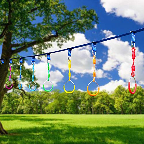7-Pack Colorful Ninja Rings - Gymnastic Ring, Swing Bar Ring, Monkey Rings for Backyard Ninja Warrior Obstacle Slackline Kits - color: 7 Pack Ninja Acc