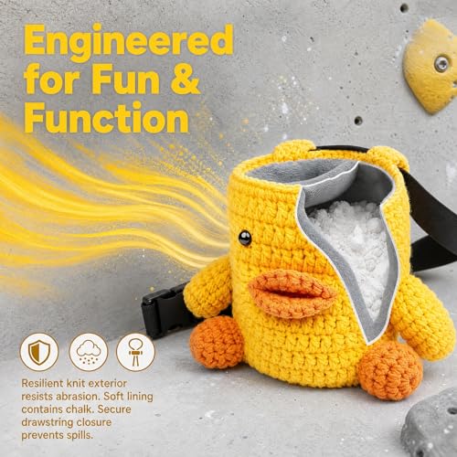 Cute Rock Climbing Chalk Bag, Soft Knitted Climbing Chalk Pouch with Drawstring & Adjustable Belt, Fit Bouldering, Gymnastics & Outdoor Activities for Climbers - color: Yellow