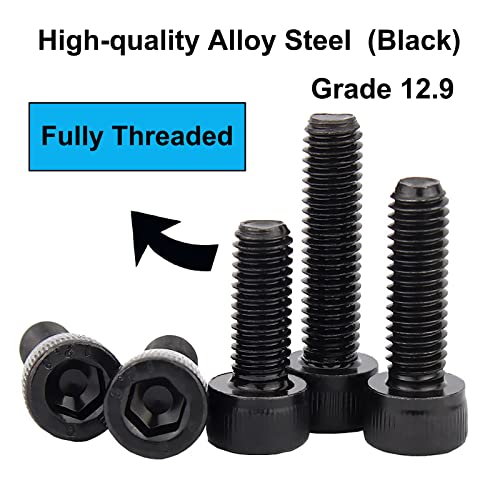 70PCS Hex Socket Head Cap Screws Bolts, M6 x 10/12/16/20/30mm, Allen Head Internal Hex Drive Machine Screws Set with Hex Wrenches, Grade 12.9 Alloy Steel, Black Oxide, Fully Threaded: 1.0mm