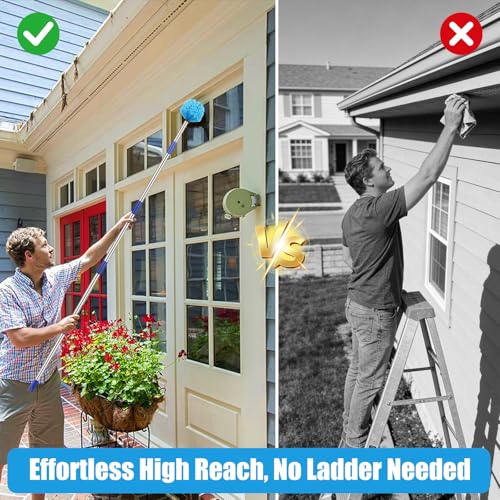Cobweb Duster with Extension Pole - 10 FT Lightweight Stainless Steel Extendable Duster Ceiling Fan Duster for High Ceilings, Medium Stiff PET Bristle Spider Web Brush for Indoor/Outdoor Cleaning - size: 10FT
