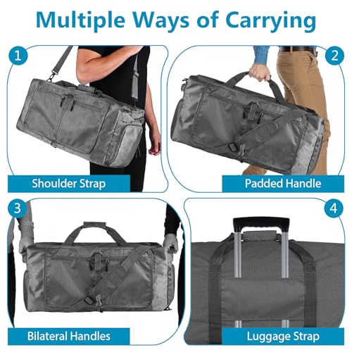 60L Duffle Bag with Shoes Compartment - Foldable&Large Capacity Travel Duffel Bags, Lightweight & Water-Resistant Gym Bag - Dark Gray - color: 28L - Dark Grey