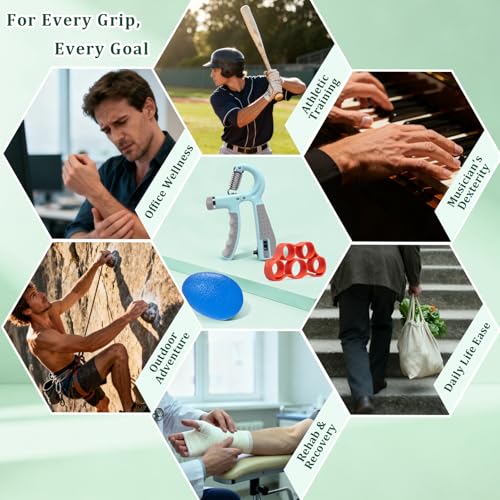 Grip Strength Trainer Kit Adjustable 10-132Lbs Hand Exerciser Counter | Forearm Strengthener, Finger Stretcher, Stress Ball and Bag for Grip Recovery, Wrist Training, Rehab, Climbers and Musicians - color: Green