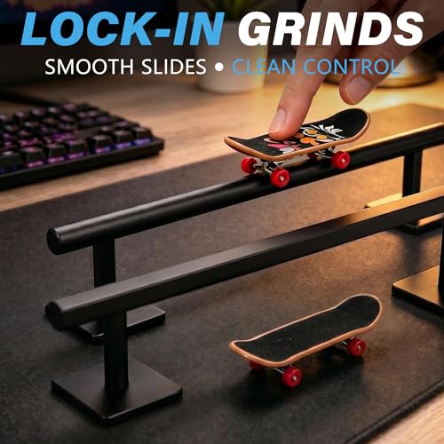 Fingerboard Rail,11" Metal Grind Rail, Solid Steel Black Powder-Coated Skate Ramps with Non-Slip Foam Pads, Square & Round Mini Style, 2Pcs Skate Park Kit with Two Skateboards - size: Square and Round