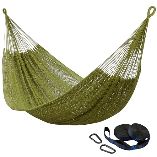 CHULIM Handwoven Mayan Hammock with 10ft Tree Straps, 550lbs Capacity Soft Rope Double Hammock, Portable Outdoor Hammock with Carry Bag for Camping Backyard Beach - Green - color: Green