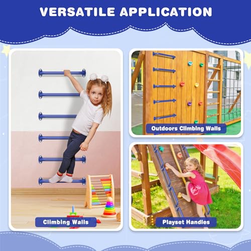 Dolibest 6 Pack 17 Inch Playground Handles, Metal Monkey Bars Indoor & Outdoor, Heavy Duty Ceiling Grab Bars & Wider Base for Climbing Frames, Treehouses, Swing Sets, Wall Ladders & Bunk Beds –Blue - color: ‎blue 2- 17 Inch-6pcs