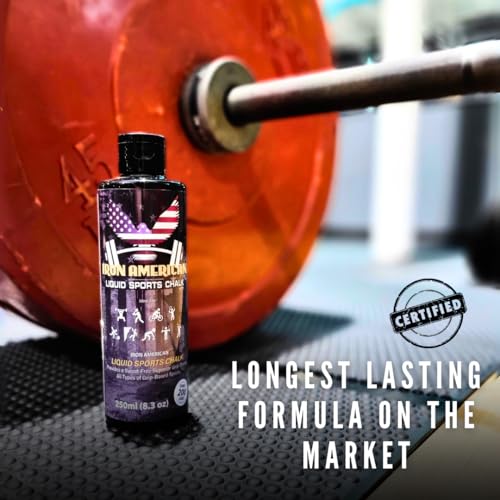 IRON AMERICAN Liquid Chalk - No-Mess Long-Lasting Grip Chalk for Weightlifting, Gymnastics, Rock Climbing, and Fitness Training - Advanced Hand Chalk for Gym - size: 1-PACK (250 mL)