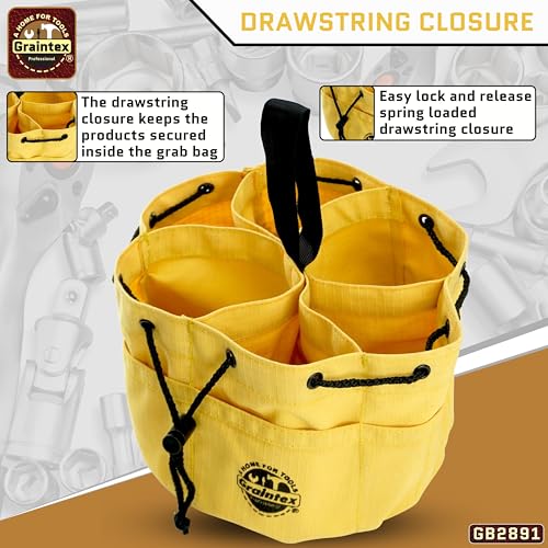 Graintex 18 Pockets Grab Bag Rip-stop Canvas Drawstring Closure, Small Part Organizer Pouch, Small Tools, Screws, Parts, Parachute Tool Bag for Efficient Storage - Yellow - color: Yellow