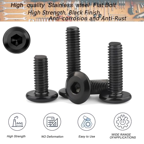Matuja 5/16-18 x 1-1/2" Flat Head Hex Socket Bolts Screws,304 Stainless Steel,Black Oxide Finish,Fully Threaded Bright Furniture with Hex Key(20 Pcs) - size: 5/16-18 x 1-1/2"