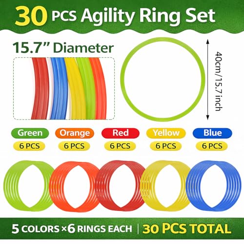 30 PCS Agility Rings Speed Training Set: 15" Exercise Speed Circle Jump Hoops for Soccer Football Footwork Coordination Speed Drill and Athletic Training Equipment