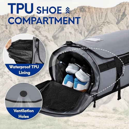 Haimont Heavy Duty Convertible Travel Duffel Backpack, Grey, 60L | Shoe Compartment, Water-Resistant Tarpaulin, Wide U-Shaped Opening - color: Grey, size: 45L