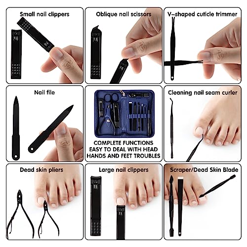 Nail Kit, Manicure Kit, Nail Care Kit for Men, Manicure Pedicure Set, Nail Clippers Toenail Clippers Kit, Professional Manicure Kit Pedicure Kit, Blue Travel Case, Set of 12. - color: A-dark Blue