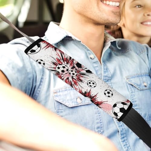 Universal Soft and Comfortable Seat Belt Shoulder Pad for Adult Use, Most Cars, 1 Pair Cool Red Soccer Football Harness Pads Strap Anti-Slip Pad - color: Pattern 1006