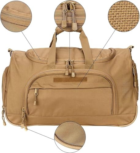 HYKING Gym Bag for Women & Men Tactical Duffle Military Weekender Work Out Lightweight Waterproof Sports Tote Shoe Pocket Tan - color: Tan