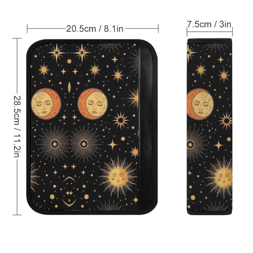 2 Piece Universal Soft and Comfortable Seat Belt Shoulder Pad for Kids, Most Cars, Celestial Sun Moon Stars Mystical Seat Belt Covers Cushion, Neck and Shoulder Support - color: Pattern 1203