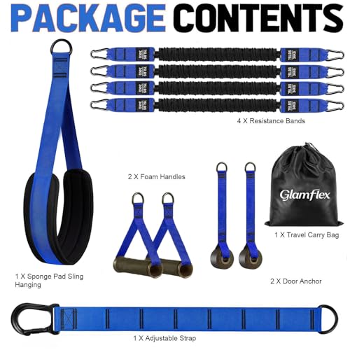 Adjustable Heavy Duty Pull Up Assistance Bands with Fabric Feet and Knee Rest - Pull Up Resistance Bands for Men, Women, and Seniors - Perfect for Dip and Resistance Strength Training Glamflex - color: Blue