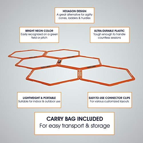 Yes4All Hex Agility Rings/Speed Rings with Carrying Bag – Hexagon Rings, Agility Hurdles for Agility Footwork Training - color: A. Orange - 6 Rings