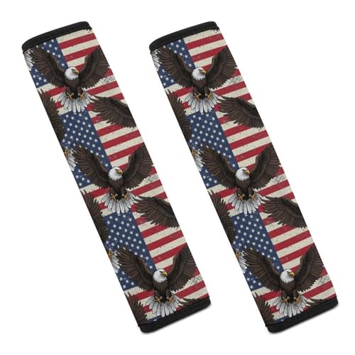 2PCS Eagle USA American Flag Car Seat Belt Pad Breathable Shoulder Protector for Girls and Boys, Most Cars, Anti-Slip Pad - color: Pattern 28