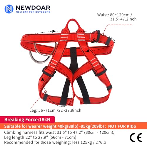 NewDoar Climbing Harness, Mountaineering Rock Climbing Harness, Half Body Harness for Rappelling Fire Rescuing Tree Climbing - color: Red