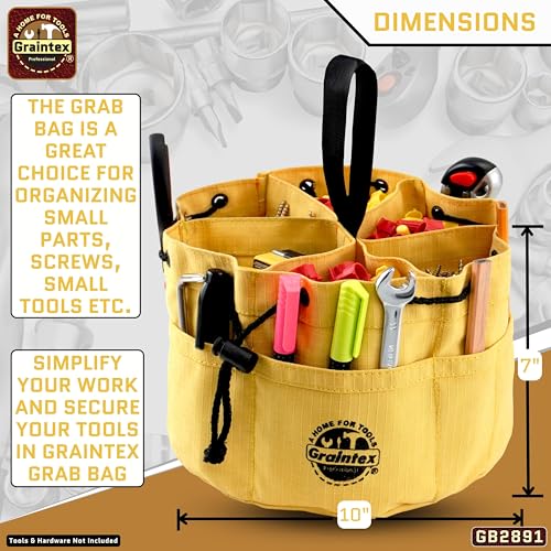 Graintex 18 Pockets Grab Bag Rip-stop Canvas Drawstring Closure, Small Part Organizer Pouch, Small Tools, Screws, Parts, Parachute Tool Bag for Efficient Storage - Yellow - color: Yellow