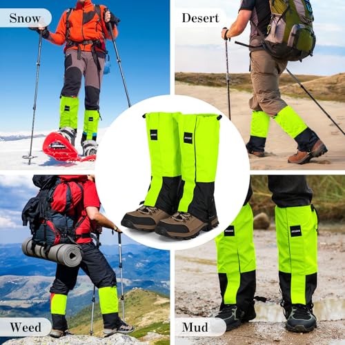Waterproof Adjustable Hiking Gaiters for Men and Women, Snow Boots-Gaiters for Hiking in Hunting Sand Mud Mountain Climbing Snowshoeing - color: Fluorescent Green