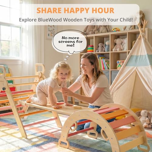 BlueWood Pikler Triangle Set, Toddler Climbing Toys Indoor 7in1 Foldable | Wooden Climber for Kids, Montessori Philosophy Play Jungle Gym with Arch, Ramp, Ladder (Farm Charm Autumn) - color: Farm Charm Autumn