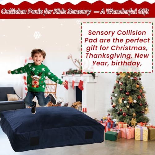 WOUDY Crash Mats for Kids Sensory, Sensory Pads for Autistic Children,Soft Foam Landing Zone, Soft, High-Density Foam Landing Zone Provides Safe Sensory, with Washable Cover - size: 4FT blue