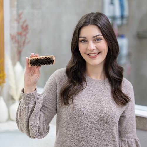 GranNaturals Boar Bristle Slick Back Hair Brush - Palm Size - Soft Medium Smoothing Hairbrush to Style, Polish, & Lay Hair Down Flat to Create a Sleek Frizz Free Hairstyle for Women and Men