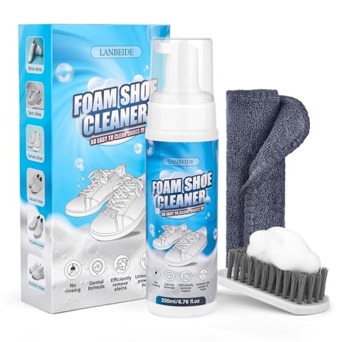 Shoe Cleaning Kit - 6.76 Oz Sneaker Cleaner with Brush and Towel, White Shoe Cleaner Foam