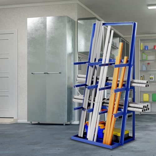 Vertical Bar Rack, 3000 LB Capacity, Steel Bays Long Parts Storage Rack, Lumber and Metal Garage Organizer, Heavy Duty Pipe Organizer Shelf With Chain for Garage Basement Pantry