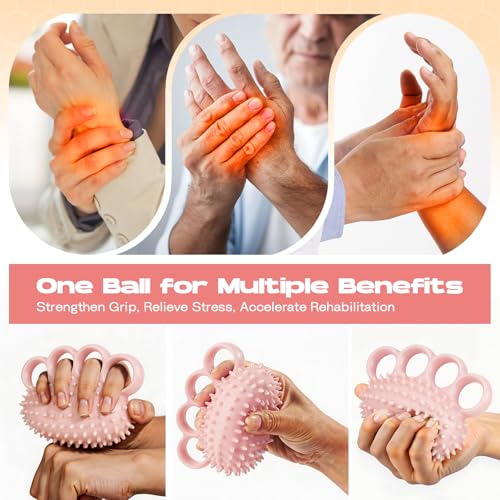 Hand Exercise Ball, Finger Therapy Ball, Grip Strengthener for Adults - Stress Relief, Massage Ball, Resistance Training for Wrist Flexibility, Hand Strengthening, Anxiety Relief - color: Pink