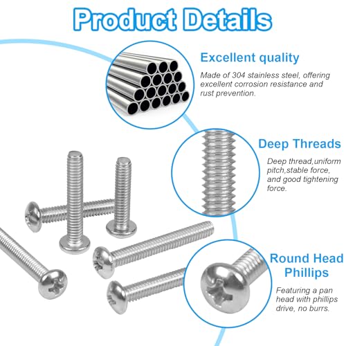 100 PCS Machine Screws, #6-32#8-32 Phillips Pan Head Electricians Screw 304 Stainless Steel Screws for Electrical Wall Plate Switch, Receptacles Mounting Screws - style: Pan Head