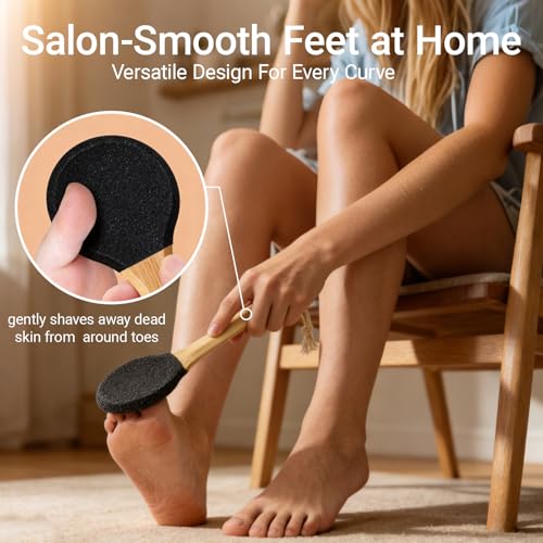 Curved Pumice Stone Foot File 2-Pack with Bamboo Handle | 82mm Contoured Surface for Heels & Toes | Callus Remover for Dry, Cracked Heels & Rough Skin