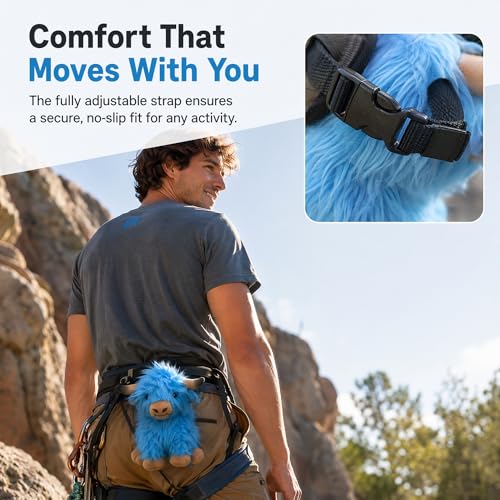 Funny Highland Cow Rock Climbing Chalk Bag, Soft Fluffy Cow Climbing Chalk Pouch with Drawstring Adjustable Belt, Fit Bouldering, Gymnastics Outdoor Activities for Climbers - color: blue