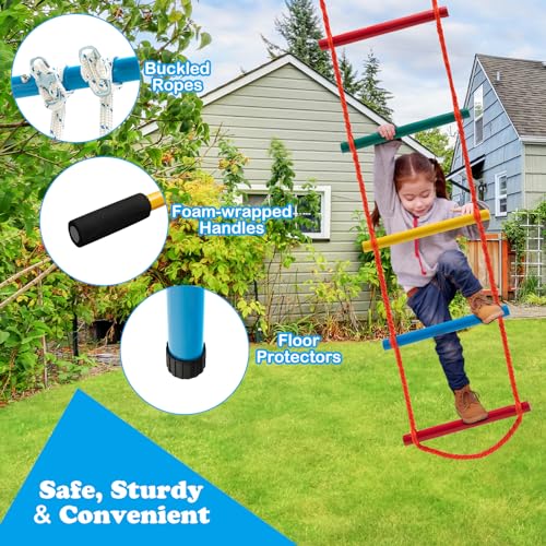 HONEY JOY Climbing Toys for Toddlers, Upgrade Metal Indoor Kids Gym for Solid Wall, Playground and Climbing Exercise Set with Rope Ladder, Pull-up Bar, Monkey Bars, Gymnastic Rings (7 in 1) - size: 7 In 1