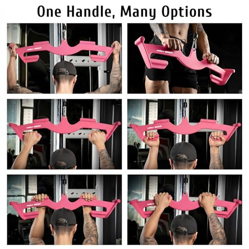 LAT Pull Down Bars Set, Triangular Stability LAT Pulldown Attachments with 8 Ergonomic Handles for Whole Back Training, Non-Slip Cable Machine Attachment for Gym Home Workout - color: Pink