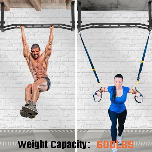 48" Ceiling Mount Pull Up Bar - Heavy Duty Multi-Grip Chin Up Bar for Garage/Home Gym and Strength Training, Adjustable Height&Supports to 600 Lbs