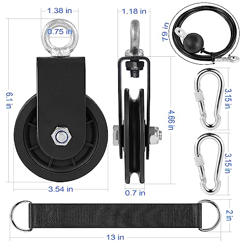 3.54 in Cable Pulley 360 Rotation Traction Wheel with Carabiner and Strap,Silence Smooth Detachable for DIY Gym Pulley System,DIY Gym Attachment Lifting Blocks,Ladder Lift,Hoists,Clothesline - color: 1 Pulley+1 Straps+2 Carabiner+ 79in Cable 1pcs