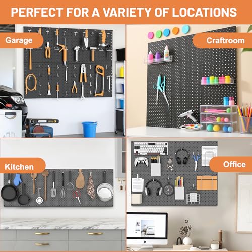 Ultrawall Metal Peg Board Panels with Hooks, Pegboard Wall Tool Organizer for Garage, 74pcs Peg Board with Accessories, 16"X12" - size: 4pack 16"X12"