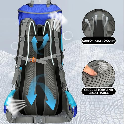 75L Hiking Backpack with Rain Cover Waterproof Camping Backpack Shoes Warehouse for Men Women, Frameless - color: Blue, size: 75L