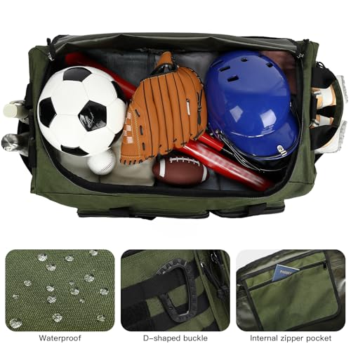 120L Extra Large Duffle Bag for Men, 32" Heavy Duty Sports Gym and Travel Duffel Bag with Shoes Compartment, Equipment Gear Bag for Football Soccer Baseball Hockey Helmets Pads, XL Giant Green - color: Green