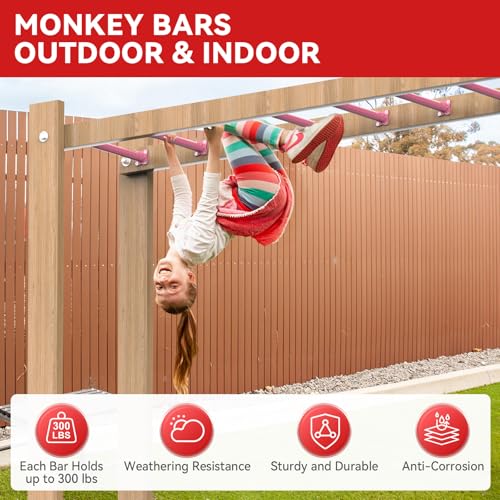 16.5 Inch Monkey Bars Kit Monkey Bar Ladder Rungs (Pink, 12 Pcs) | Indoor Outdoor Metal Monkey Bars for Backyard - color: Pink