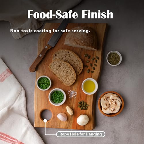 GoCraft Acacia Wood Live Edge Cutting Board – 16 x 11 Inch – with Hole for Hanging | Rustic Rectangular Wooden Chopping Board | Charcuterie Cheese Tray | Food Serving Platter | Farmhouse Décor - size: 16"L x 11"W