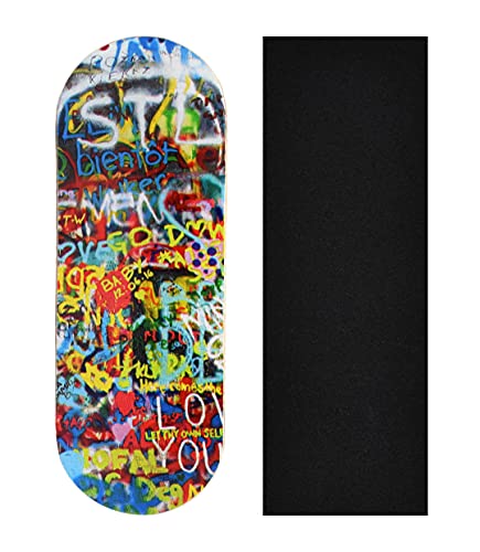 Premium Fingerboard Graphic Deck, Graffiti Wall - 34mm x 97mm - Heat Transfer Graphics, Pro Shape & Size - Pre-Drilled Holes - Includes Prolific Foam Tape - Teak Tuning