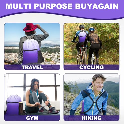 HOLYLUCK Men & Women Outdoor Sport Gym Sack Waterproof Drawstring Backpack Bag (Standard with drawstring, Gradient Purple) - color: Gradient Purple, style: Standard With Drawstring